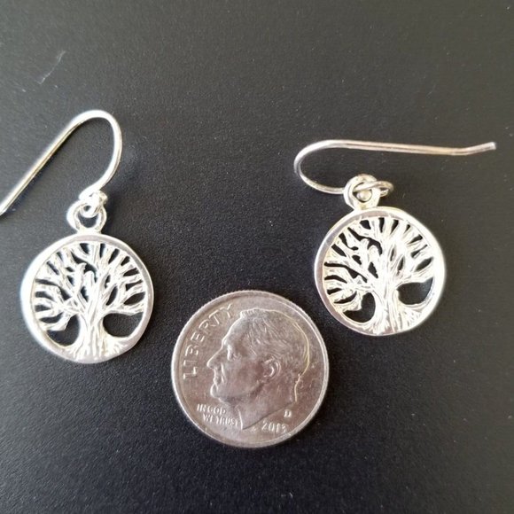 Tree of Life 925 Sterling Silver Tone Drop Dangle Earrings French Hook Stamped - Picture 5 of 6
